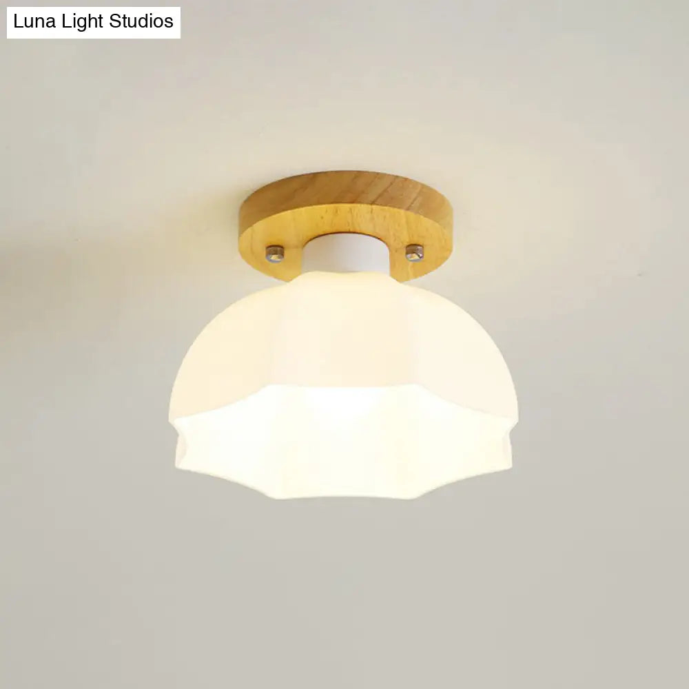DecorBites™ DecorBites™ Wooden Nordic Semi Flush Ceiling Light with White Glass - Small Size