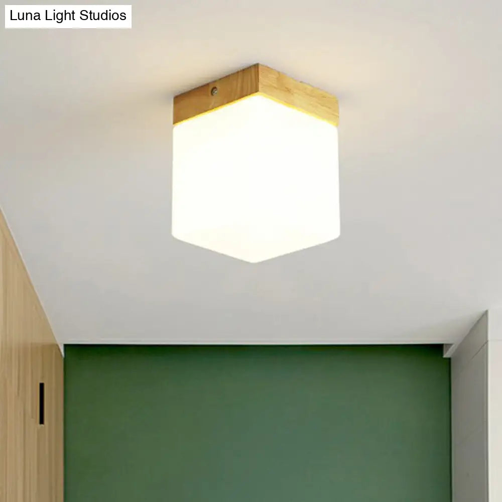 DecorBites™ DecorBites™ Wooden Nordic Semi Flush Ceiling Light with White Glass - Small Size
