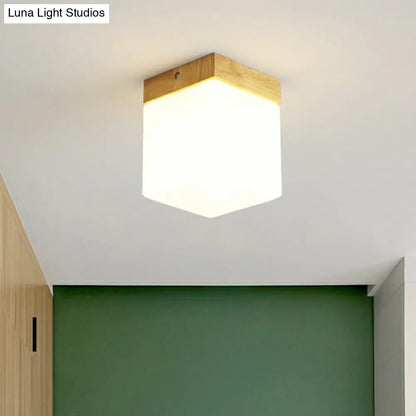 DecorBites™ DecorBites™ Wooden Nordic Semi Flush Ceiling Light with White Glass - Small Size