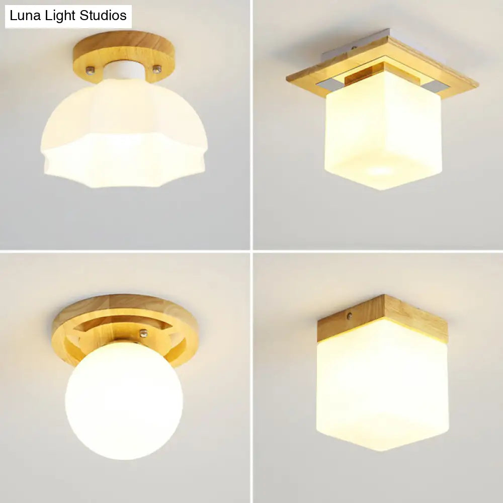 DecorBites™ DecorBites™ Wooden Nordic Semi Flush Ceiling Light with White Glass - Small Size