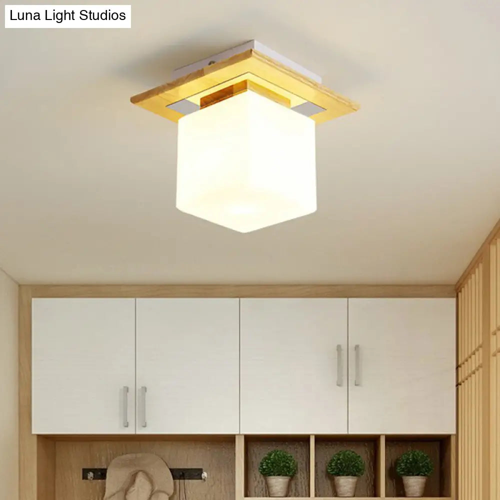 DecorBites™ DecorBites™ Wooden Nordic Semi Flush Ceiling Light with White Glass - Small Size