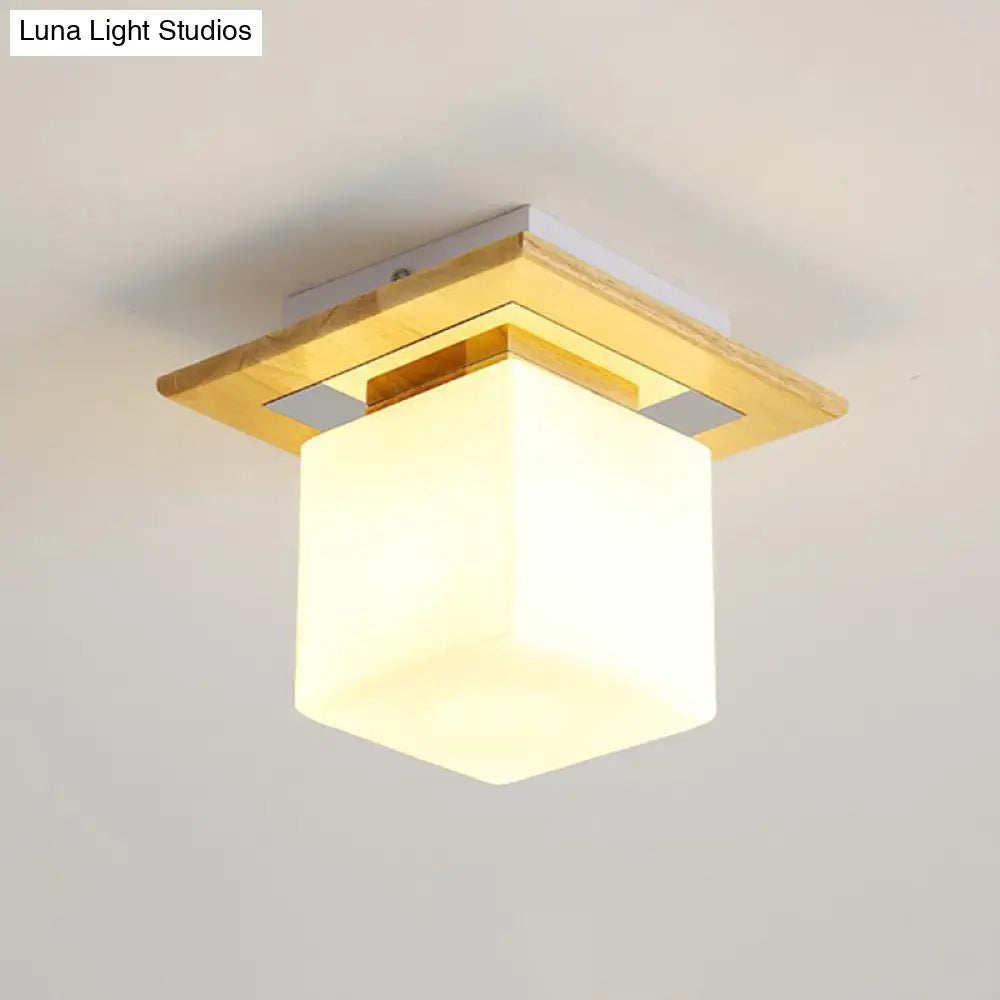 DecorBites™ DecorBites™ Wooden Nordic Semi Flush Ceiling Light with White Glass - Small Size