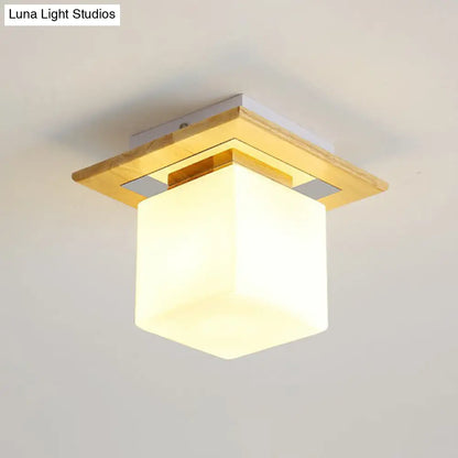 DecorBites™ DecorBites™ Wooden Nordic Semi Flush Ceiling Light with White Glass - Small Size
