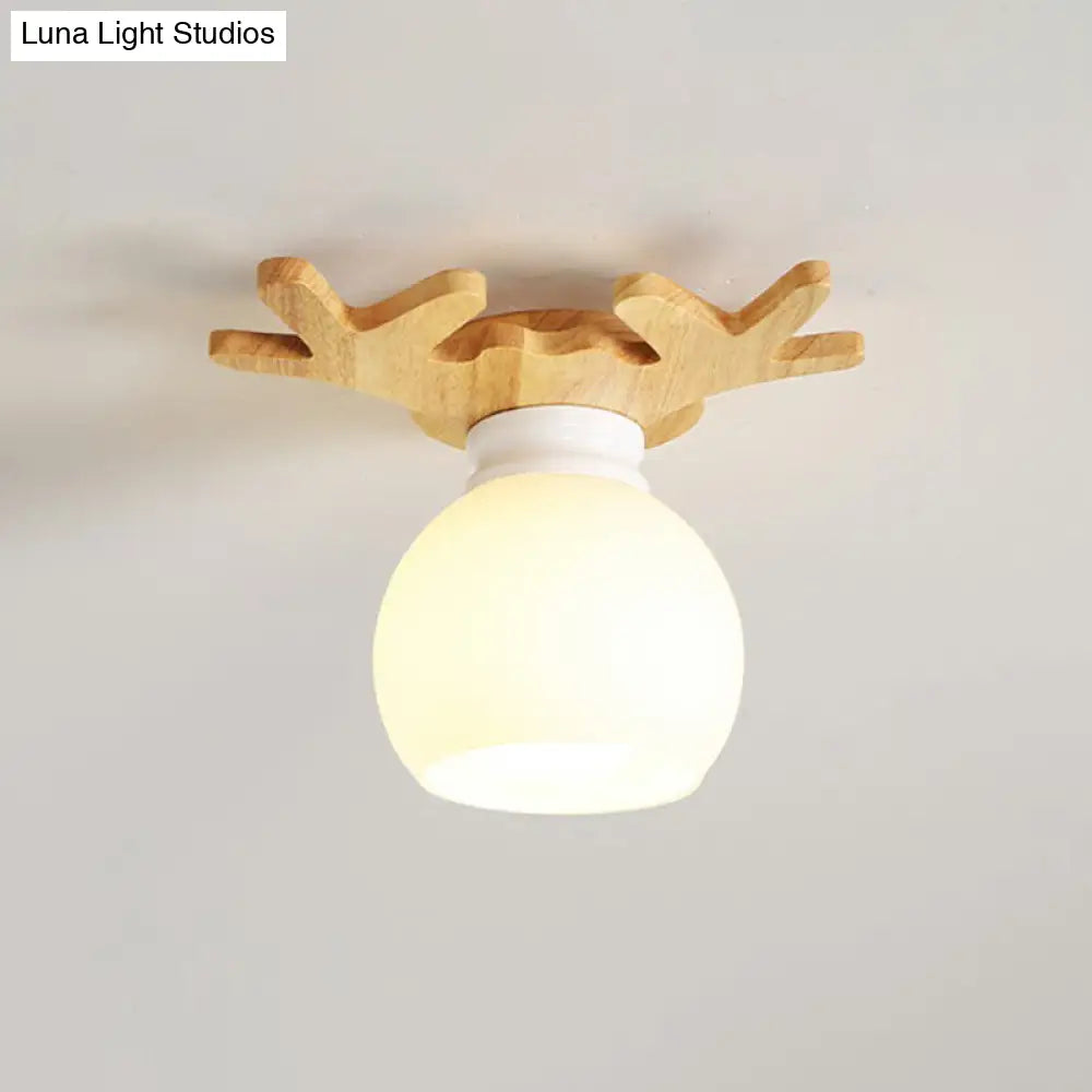 DecorBites™ DecorBites™ Wooden Nordic Semi Flush Ceiling Light with White Glass - Small Size