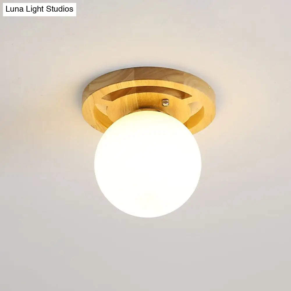 DecorBites™ DecorBites™ Wooden Nordic Semi Flush Ceiling Light with White Glass - Small Size