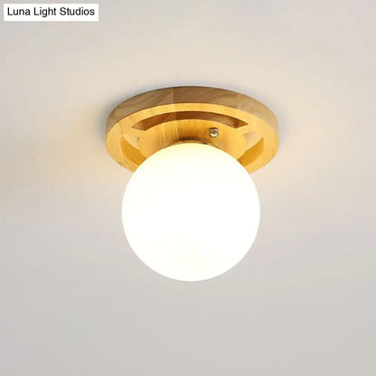 DecorBites™ DecorBites™ Wooden Nordic Semi Flush Ceiling Light with White Glass - Small Size