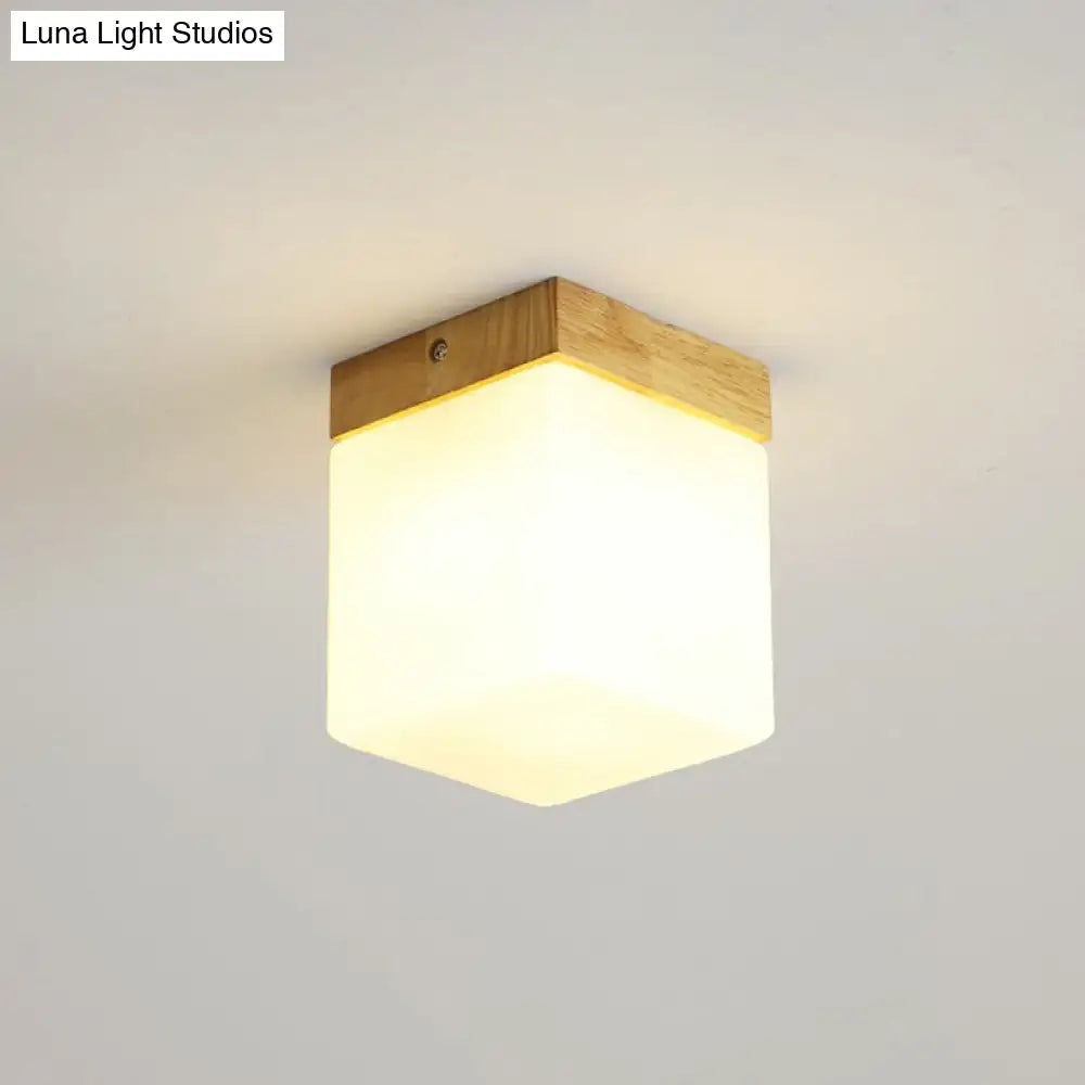 DecorBites™ DecorBites™ Wooden Nordic Semi Flush Ceiling Light with White Glass - Small Size