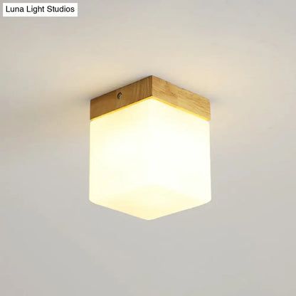 DecorBites™ DecorBites™ Wooden Nordic Semi Flush Ceiling Light with White Glass - Small Size