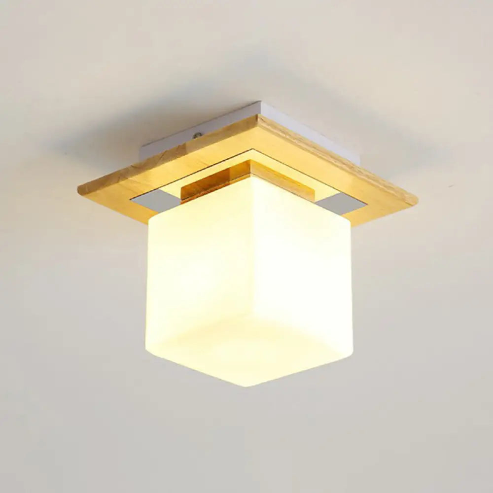 DecorBites™ DecorBites™ Wooden Nordic Semi Flush Ceiling Light with White Glass - Small Size