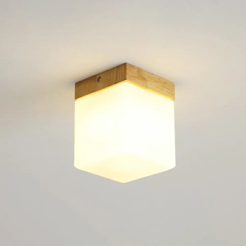 DecorBites™ DecorBites™ Wooden Nordic Semi Flush Ceiling Light with White Glass - Small Size