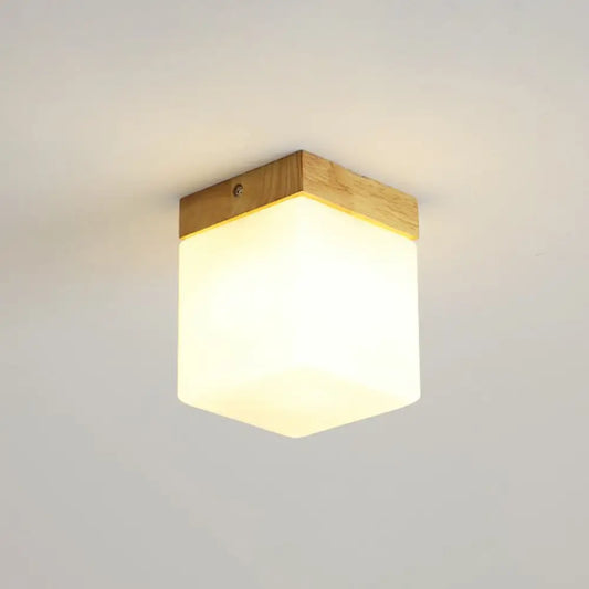 DecorBites™ DecorBites™ Wooden Nordic Semi Flush Ceiling Light with White Glass - Small Size