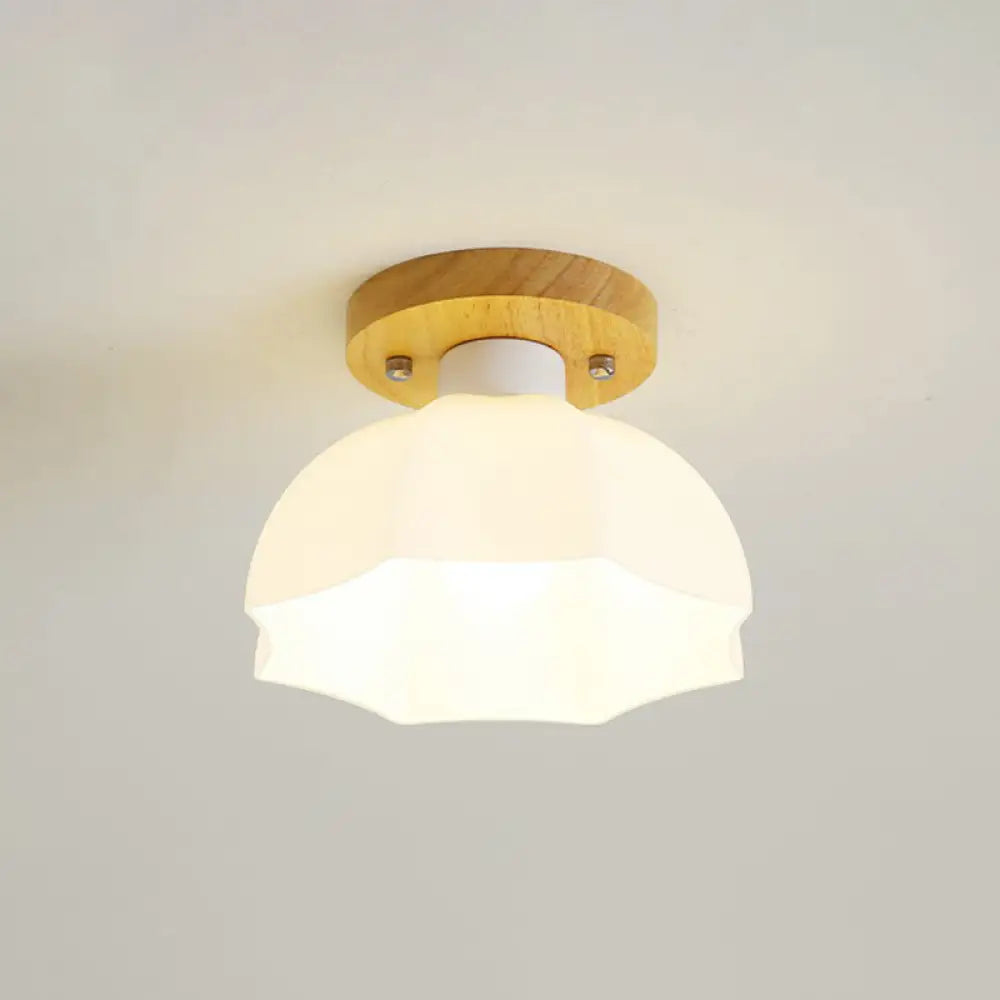 DecorBites™ DecorBites™ Wooden Nordic Semi Flush Ceiling Light with White Glass - Small Size