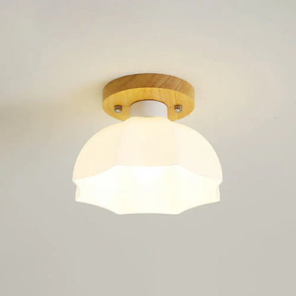 DecorBites™ DecorBites™ Wooden Nordic Semi Flush Ceiling Light with White Glass - Small Size