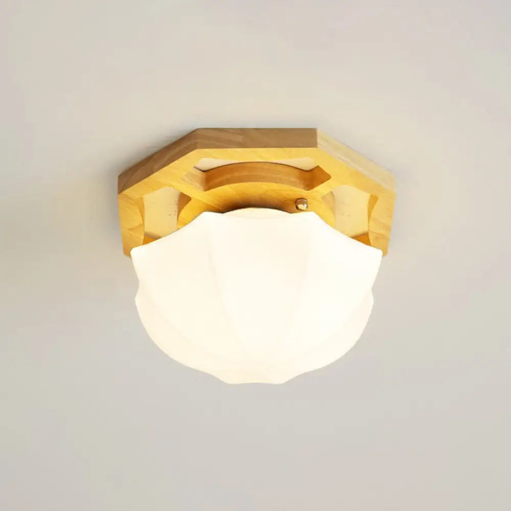 DecorBites™ DecorBites™ Wooden Nordic Semi Flush Ceiling Light with White Glass - Small Size