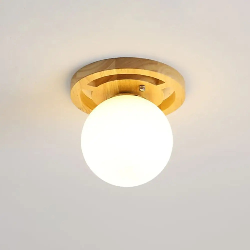 DecorBites™ DecorBites™ Wooden Nordic Semi Flush Ceiling Light with White Glass - Small Size