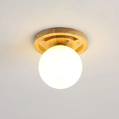 DecorBites™ DecorBites™ Wooden Nordic Semi Flush Ceiling Light with White Glass - Small Size
