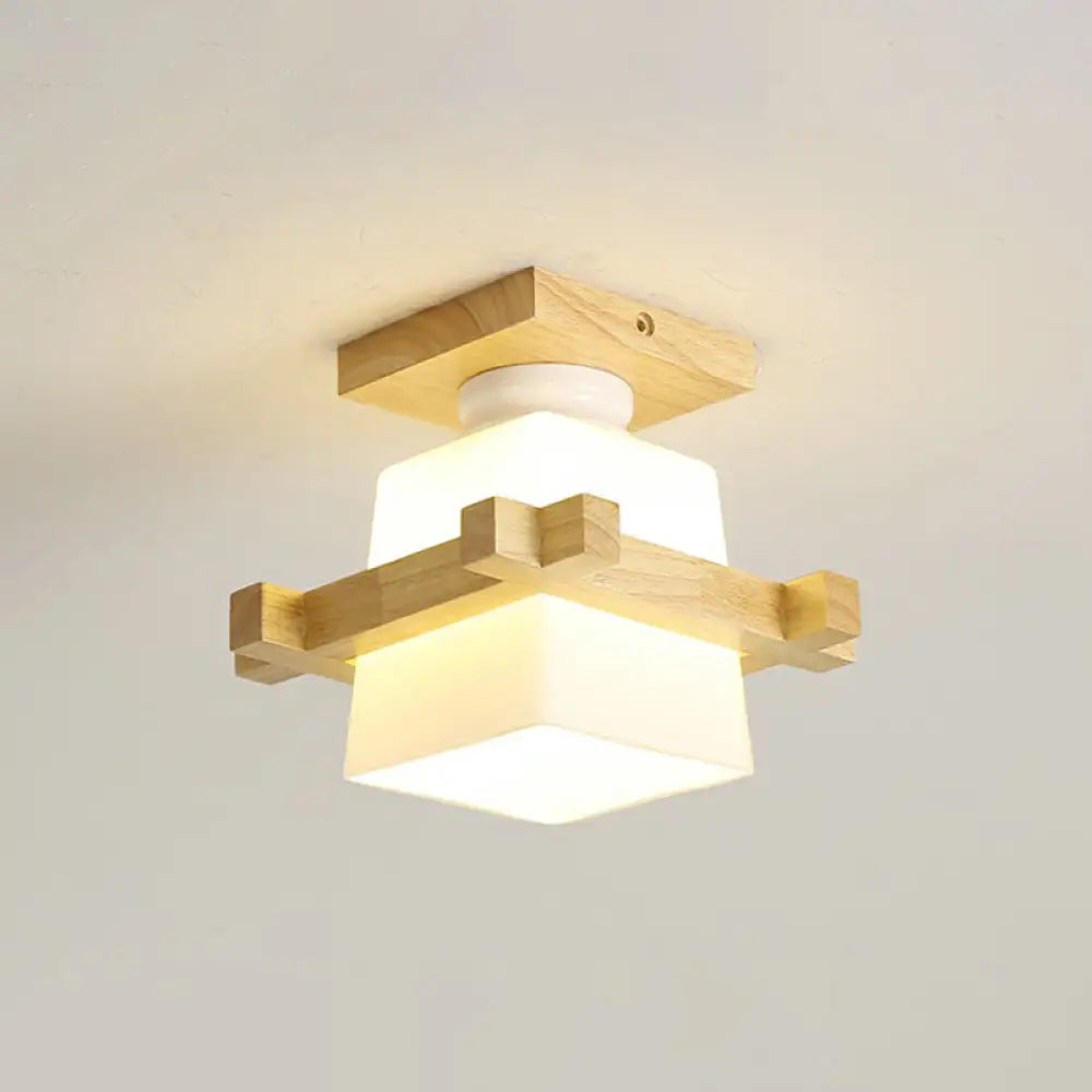 DecorBites™ DecorBites™ Wooden Nordic Semi Flush Ceiling Light with White Glass - Small Size
