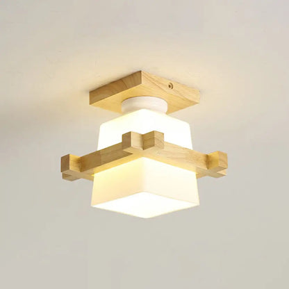 DecorBites™ DecorBites™ Wooden Nordic Semi Flush Ceiling Light with White Glass - Small Size