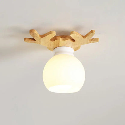 DecorBites™ DecorBites™ Wooden Nordic Semi Flush Ceiling Light with White Glass - Small Size