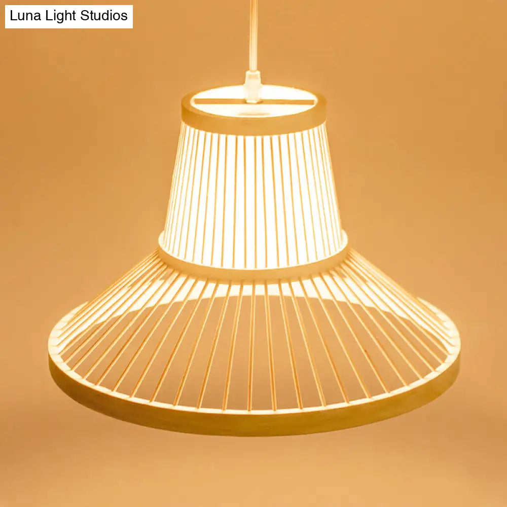 Wooden Pendant Light with Bamboo Shade: Traditional One-Bulb Hanging Lamp Fixture