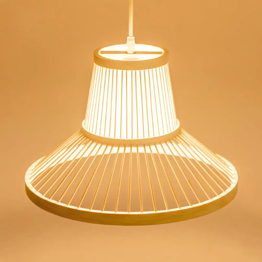 Wooden Pendant Light with Bamboo Shade: Traditional One-Bulb Hanging Lamp Fixture