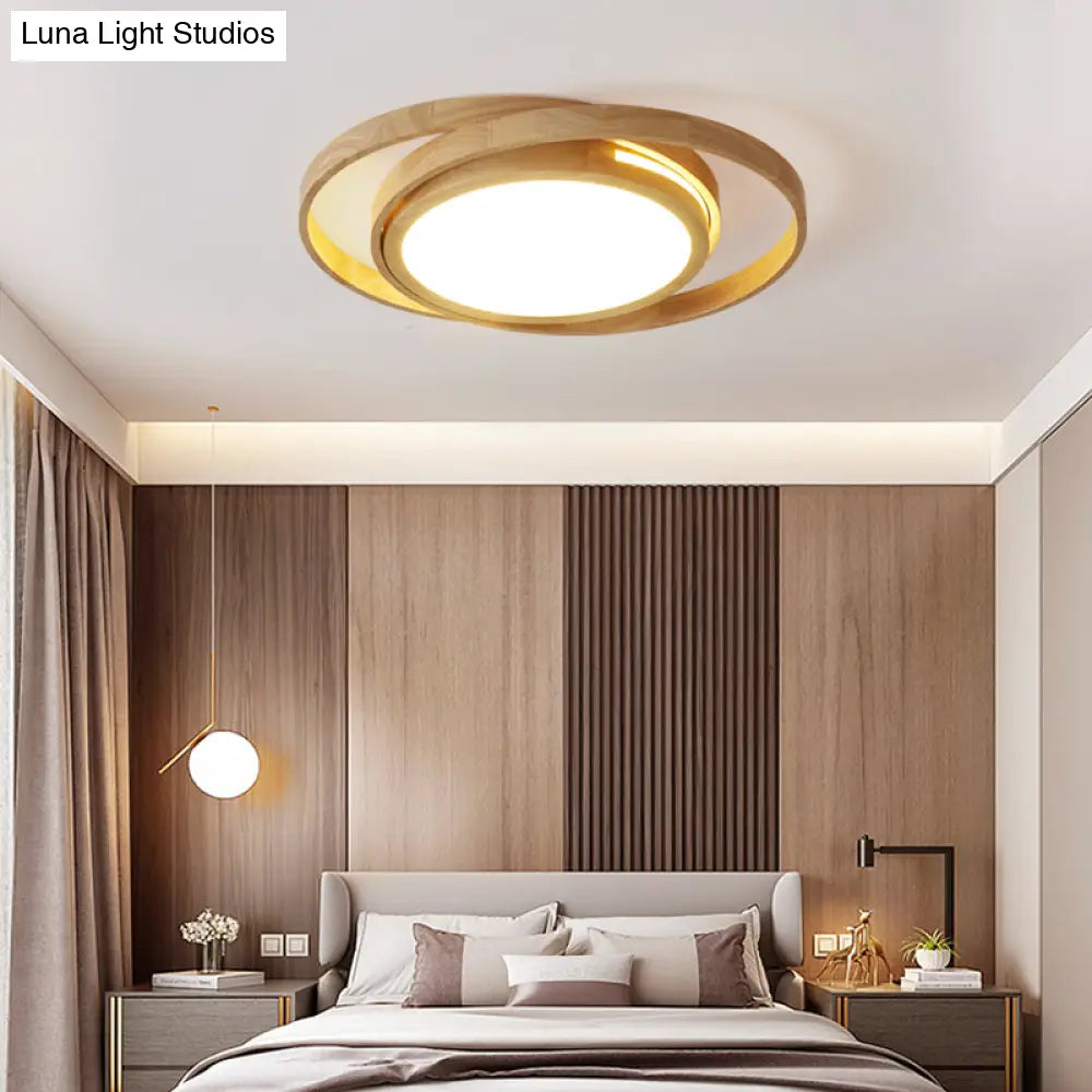DecorBites™ DecorBites™ Wooden Ring LED Flush Mount Light - Nordic Style Beige Ceiling Lamp for Bedroom