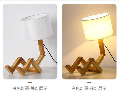 Wooden Robot Shape Creative Table Lamp Indoor Study Fashion Reading Desk Lamp Nordic Modern Desktop Decorative Night