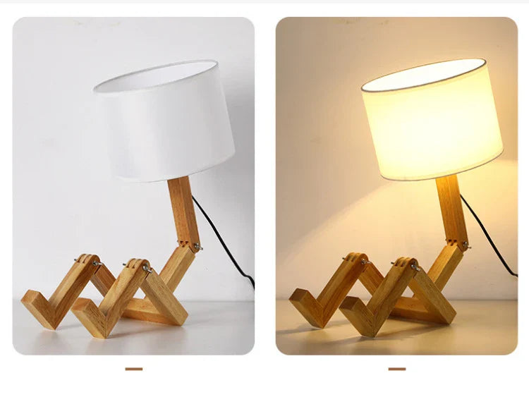 Wooden Robot Shape Creative Table Lamp Indoor Study Fashion Reading Desk Lamp Nordic Modern Desktop Decorative Night