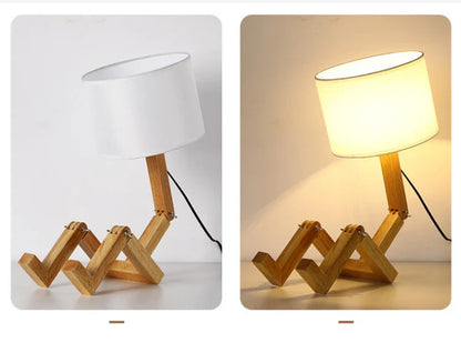 Wooden Robot Shape Creative Table Lamp Indoor Study Fashion Reading Desk Lamp Nordic Modern Desktop Decorative Night
