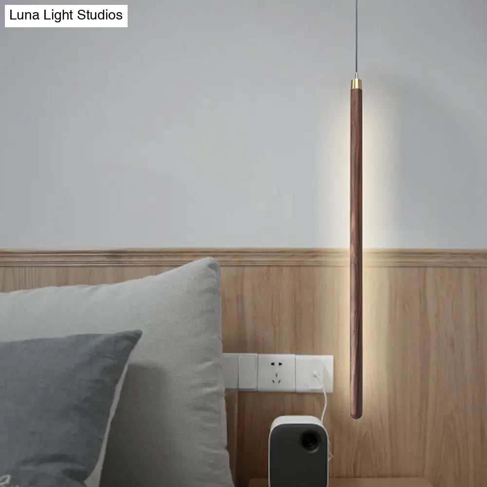 Wooden Simplicity LED Pendulum Light - Stylish Pole-shaped Bedside Pendant Fixture