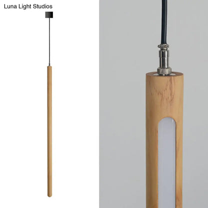 Wooden Simplicity LED Pendulum Light - Stylish Pole-shaped Bedside Pendant Fixture