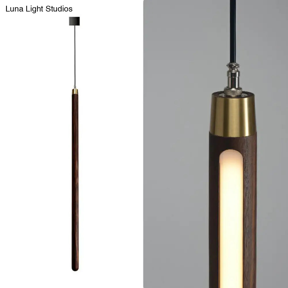 Wooden Simplicity LED Pendulum Light - Stylish Pole-shaped Bedside Pendant Fixture