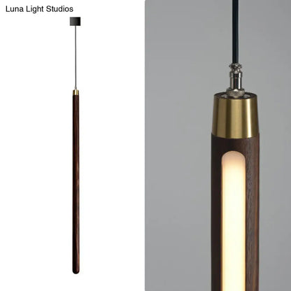 Wooden Simplicity LED Pendulum Light - Stylish Pole-shaped Bedside Pendant Fixture