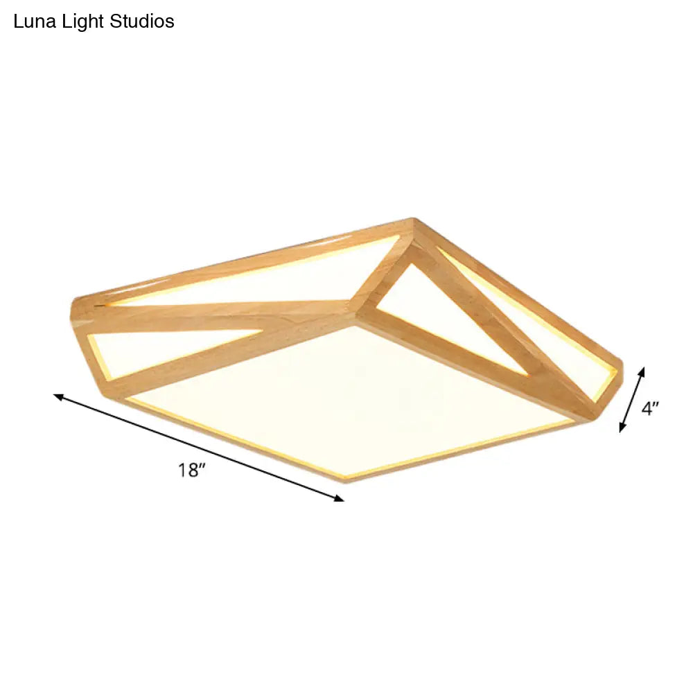 DecorBites™ DecorBites™ Wooden Square Flush Mount Light Contemporary Bedroom LED Ceiling Lighting Fixture in Beige, 12"/18" Width