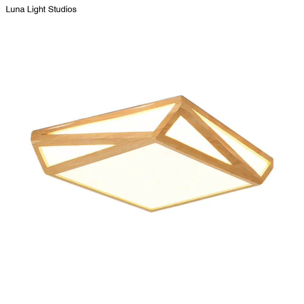 DecorBites™ DecorBites™ Wooden Square Flush Mount Light Contemporary Bedroom LED Ceiling Lighting Fixture in Beige, 12"/18" Width