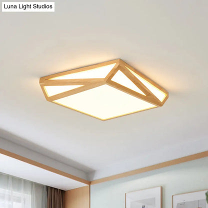 DecorBites™ DecorBites™ Wooden Square Flush Mount Light Contemporary Bedroom LED Ceiling Lighting Fixture in Beige, 12"/18" Width