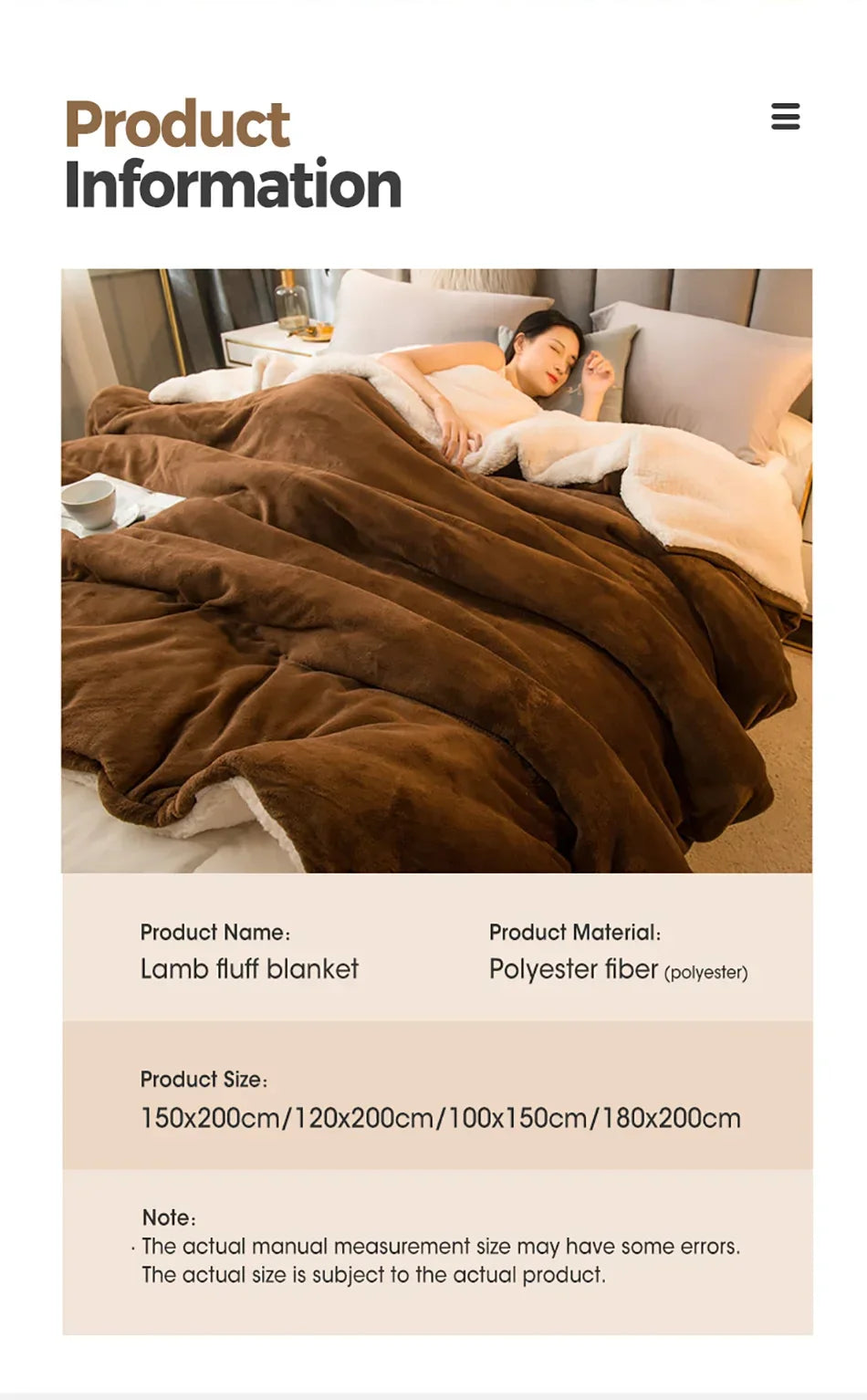 A plush warm brown wool throw blanket made of polyester fiber for winter bed camping and double bed use