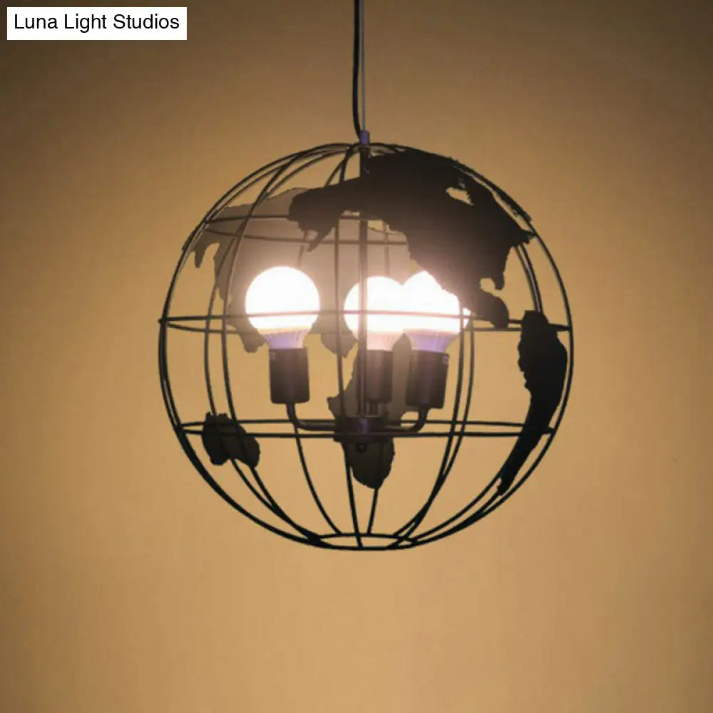 World Globe Pendant Light: Loft Style, Single-Bulb Iron Hanging Lamp for Kids Bedroom