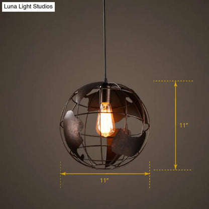 World Globe Pendant Light: Loft Style, Single-Bulb Iron Hanging Lamp for Kids Bedroom