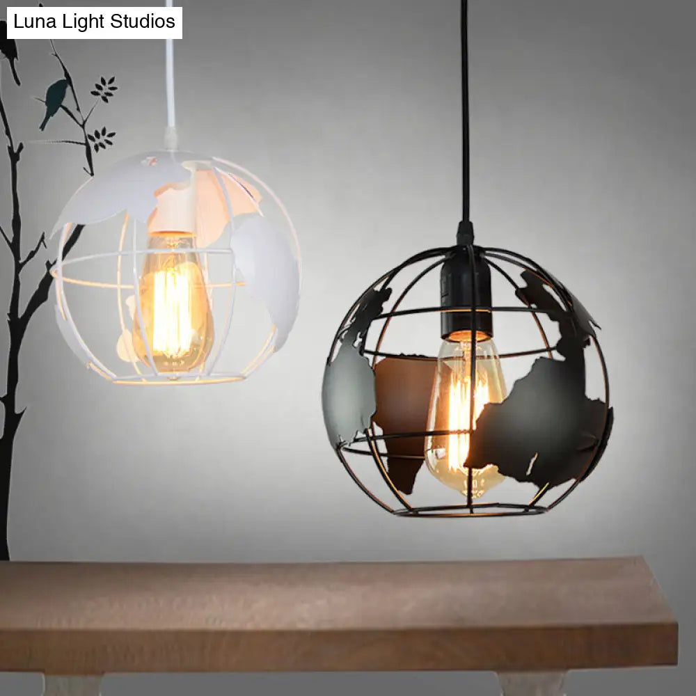 World Globe Pendant Light: Loft Style, Single-Bulb Iron Hanging Lamp for Kids Bedroom