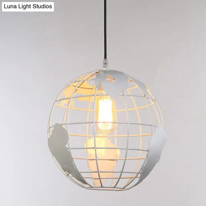 World Globe Pendant Light: Loft Style, Single-Bulb Iron Hanging Lamp for Kids Bedroom