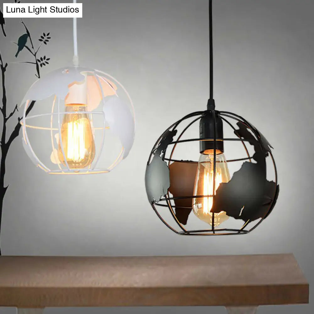 World Globe Pendant Light: Loft Style, Single-Bulb Iron Hanging Lamp for Kids Bedroom