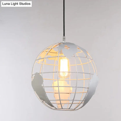 World Globe Pendant Light: Loft Style, Single-Bulb Iron Hanging Lamp for Kids Bedroom