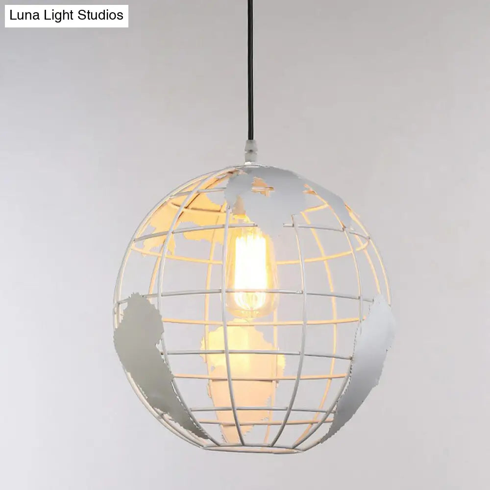 World Globe Pendant Light: Loft Style, Single-Bulb Iron Hanging Lamp for Kids Bedroom