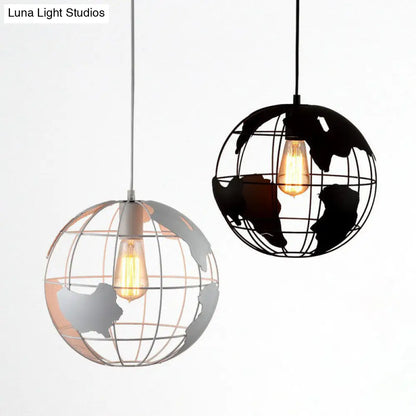 World Globe Pendant Light: Loft Style, Single-Bulb Iron Hanging Lamp for Kids Bedroom