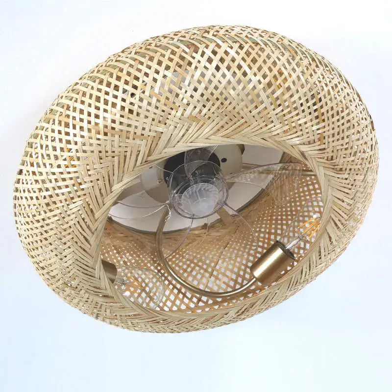 Woven bamboo ceiling fan with retractable blades and integrated light fixture for bedroom decorbites bamboo ceiling fan
