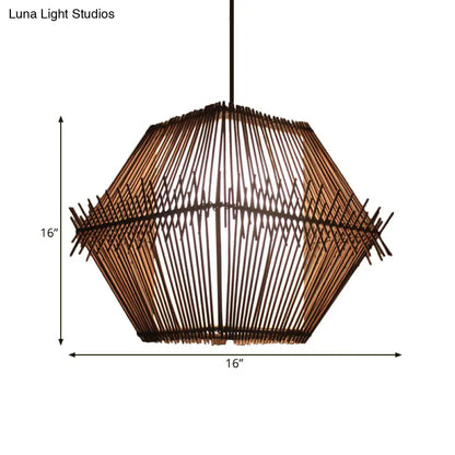 Woven Bamboo Pendant Ceiling Light - Contemporary 1-Head Wood Drop with/without Shade