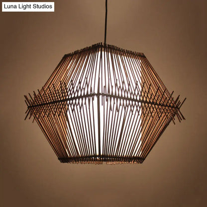 Woven Bamboo Pendant Ceiling Light - Contemporary 1-Head Wood Drop with/without Shade