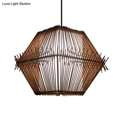 Woven Bamboo Pendant Ceiling Light - Contemporary 1-Head Wood Drop with/without Shade