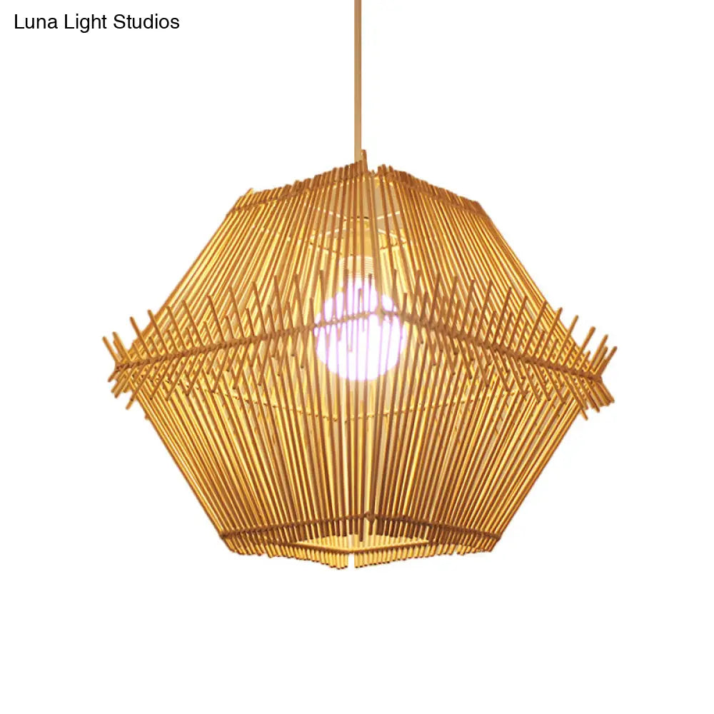 Woven Bamboo Pendant Ceiling Light - Contemporary 1-Head Wood Drop with/without Shade